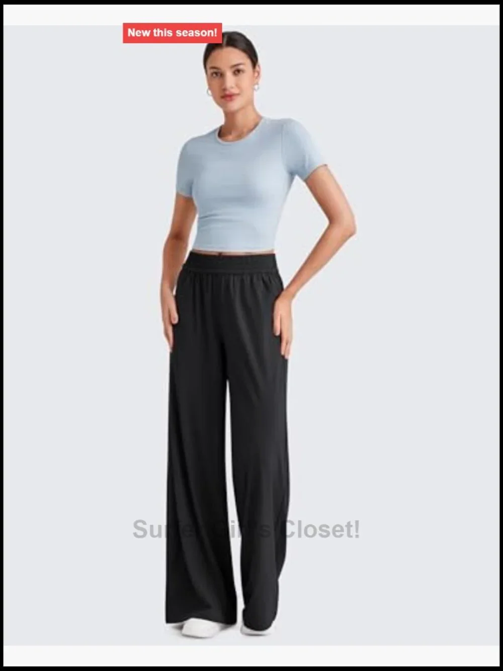 Lightweight Flowy Wide Leg Palazzo Pants Elastic Waist Summer Travel - Picture 6 of 7